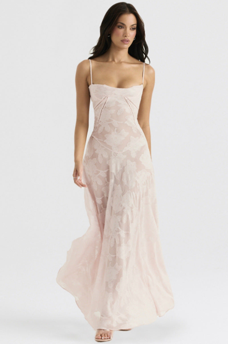 Lace Strapless Tie-up A-line Dress for Casual Vacation Wear