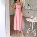 Strap top pleated long dress for women's wear