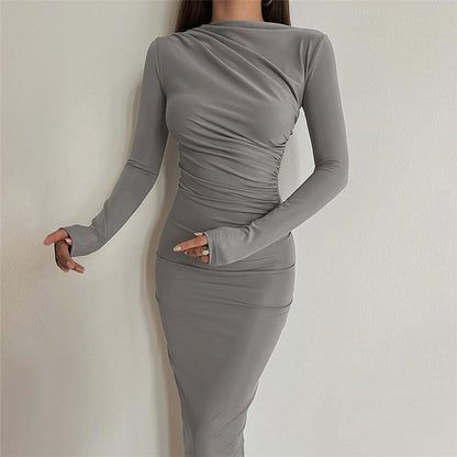 Elegant Solid Color Long Bodycon Dress for WomenFitted Silhouette Casual Wear