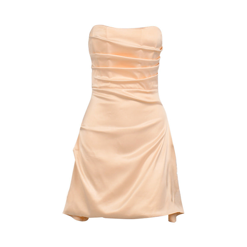 European and American new women's sexy herringbone pleated backless strapless dress for summer women