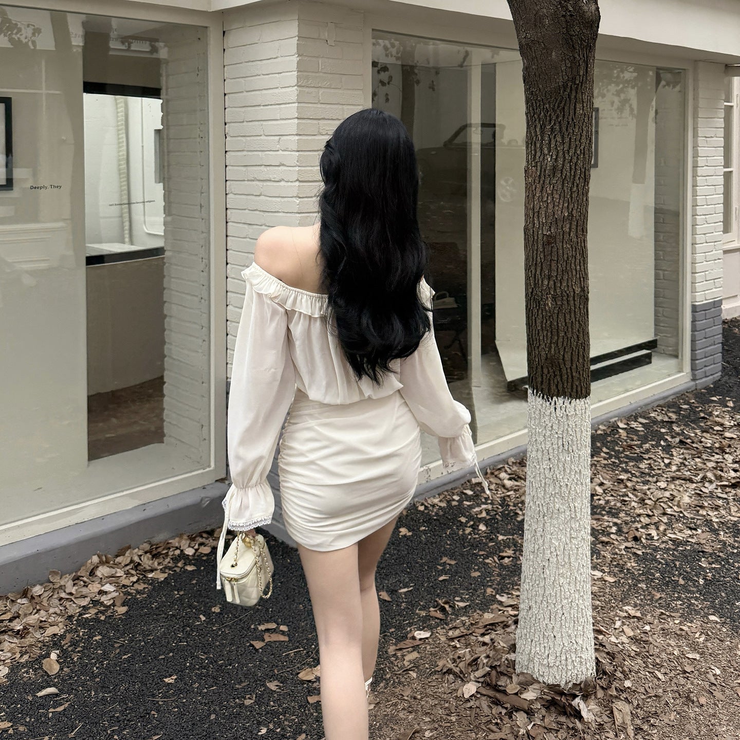 One shoulder pure desire style slim fit waist dress