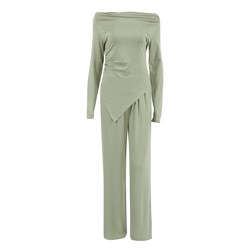 Irregular slim fit top with a single neckline spicy girl set