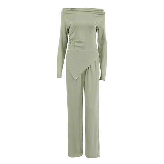 Irregular slim fit top with a single neckline spicy girl set