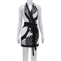 Black and white neck hanging big backless sexy short dress