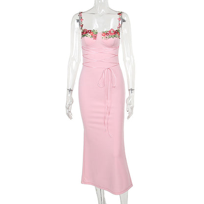 Chest cup decal waist strap spicy girl wrapped buttocks long skirt