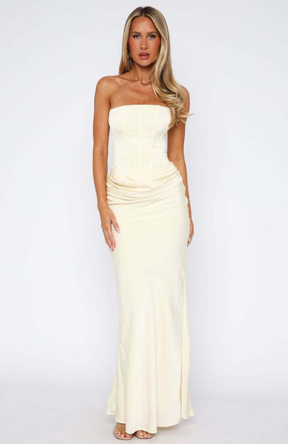 Halter Sexy Strapless Boned Fitted Bodycon High-Grade Satin Long Dress