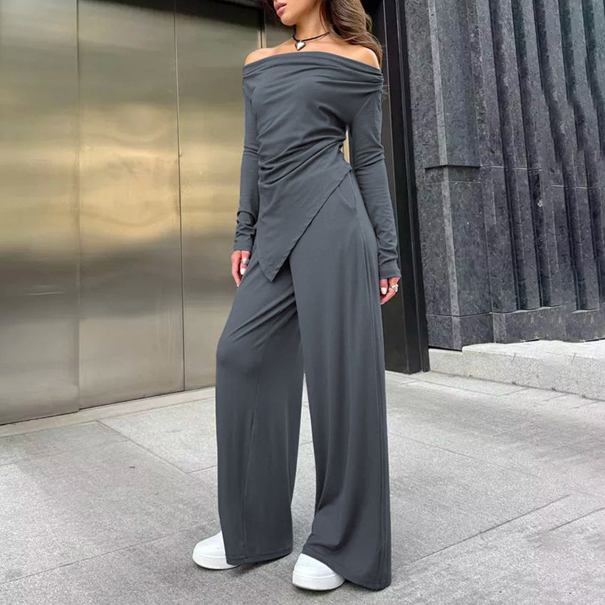 Irregular slim fit top with a single neckline spicy girl set