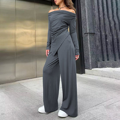 Irregular slim fit top with a single neckline spicy girl set