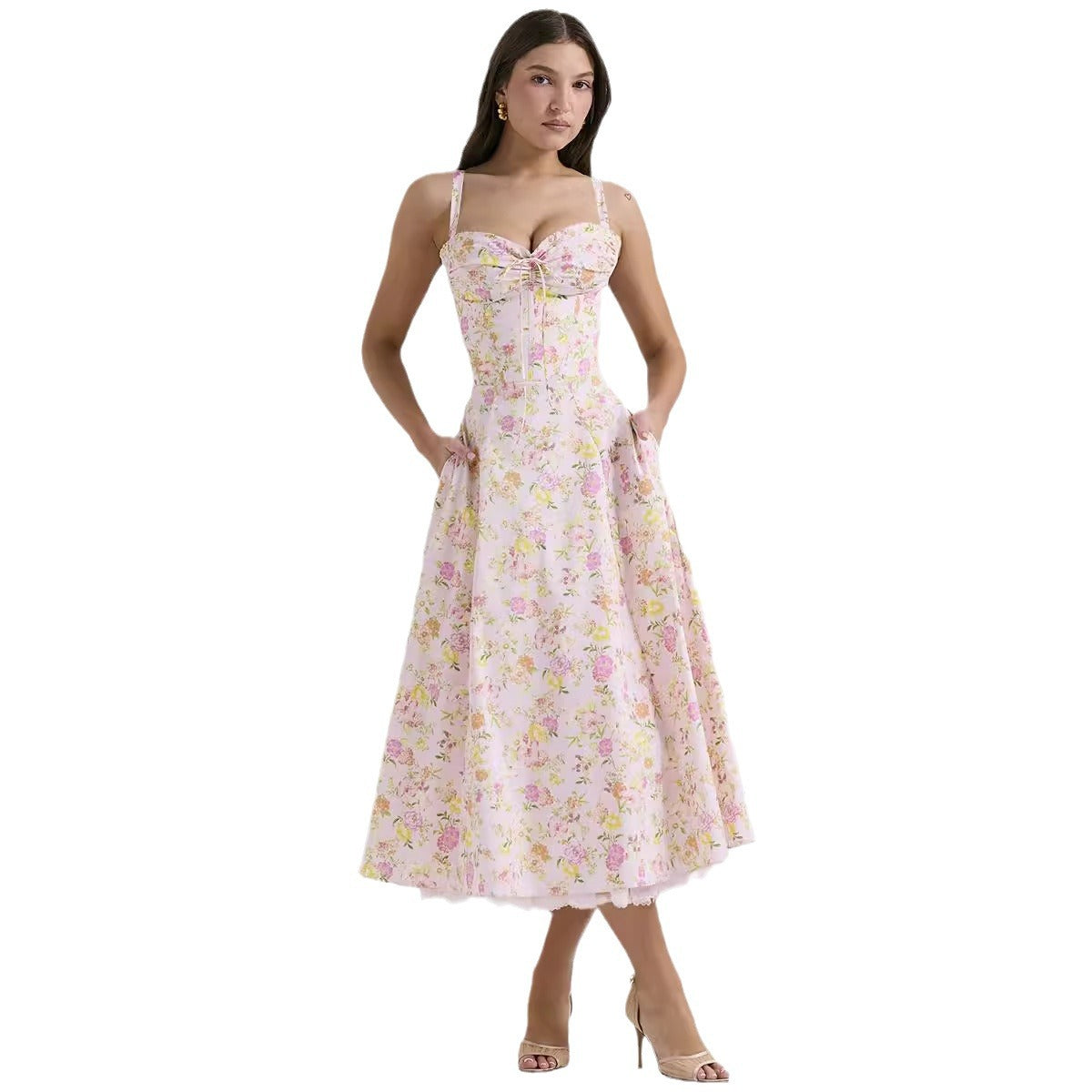 Floral series French summer camisole gentle style dress slimming floral camisole long skirt