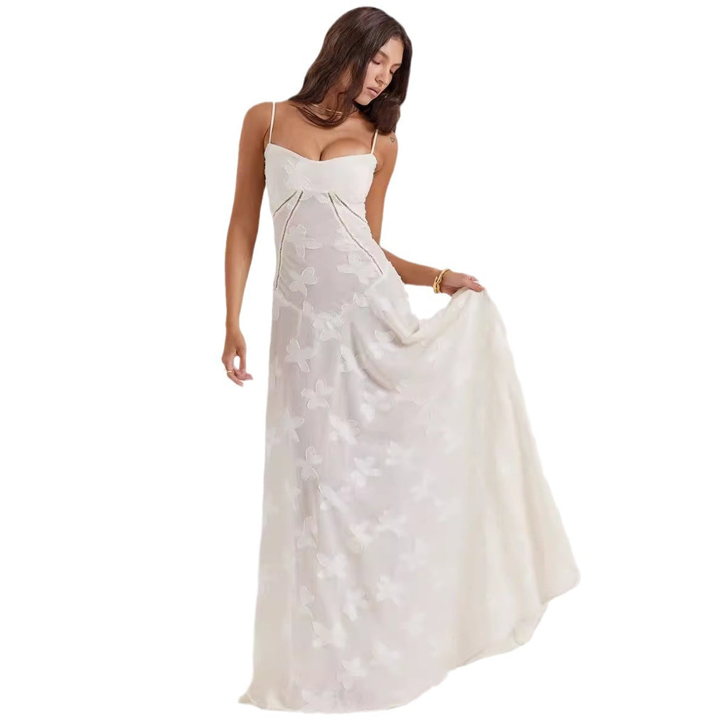 Lace Strapless Tie-up A-line Dress for Casual Vacation Wear
