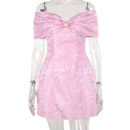 One shoulder bow sexy backless dress for women