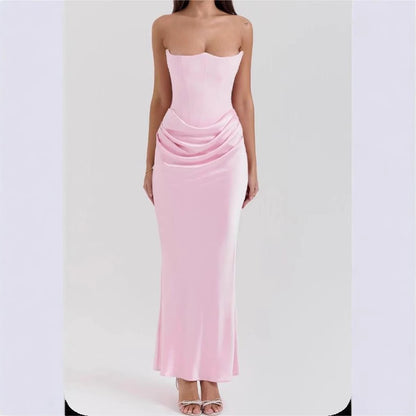 Summer sleeveless new women's fashionable strapless sexy backless slim fit evening gown