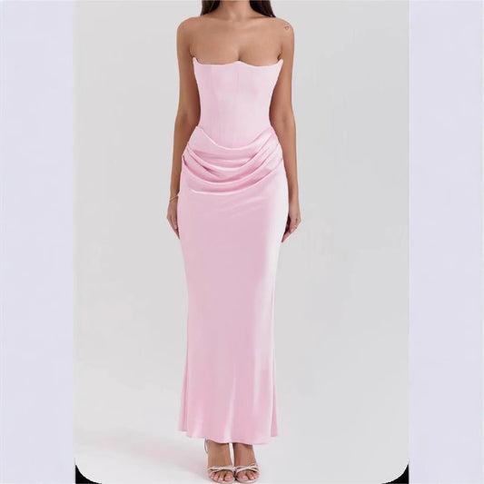 Summer sleeveless new women's fashionable strapless sexy backless slim fit evening gown