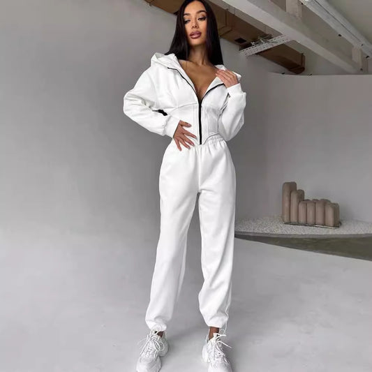 Women's Solid Color Waist Hoodie Pants Set